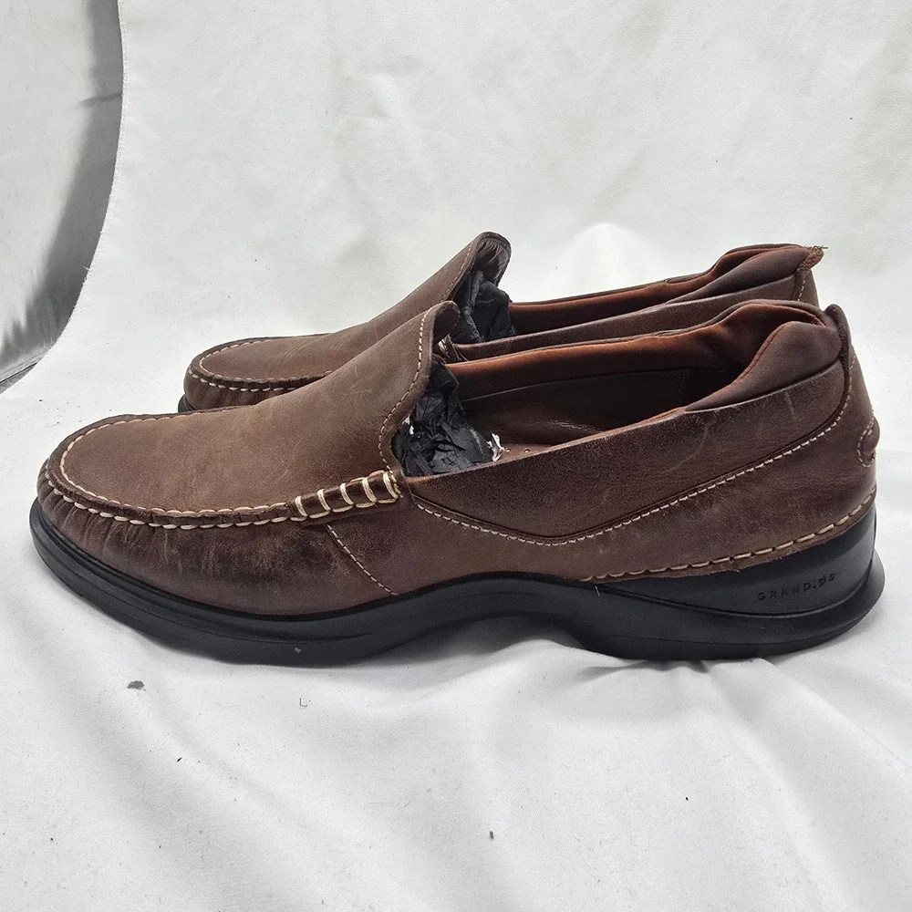 Cole Haan Grand‎ OS Loafers Mens 10M Brown Leather Moc Toe Slip On Casual Preppy